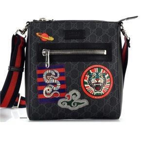 Gucci Night Courier Zip Messenger GG Coated Canvas with Applique Small